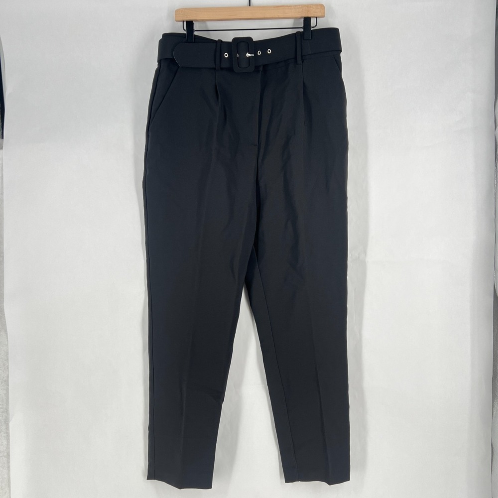Ophelia Roe Dress Pants Womens XL Black High Rise Pleated Straight Leg Belted